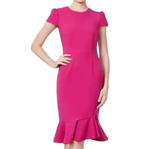 BETSEY JOHNSON Fuschia Pink “Poisonberry” Scuba Crepe Dress Tulip Flounce Sz 10